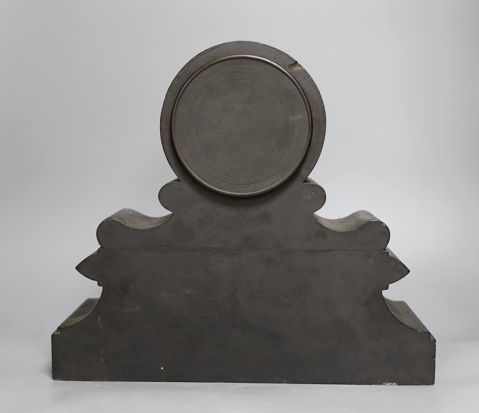 A Victorian black slate mantel clock, with French movement, 35cm wide
